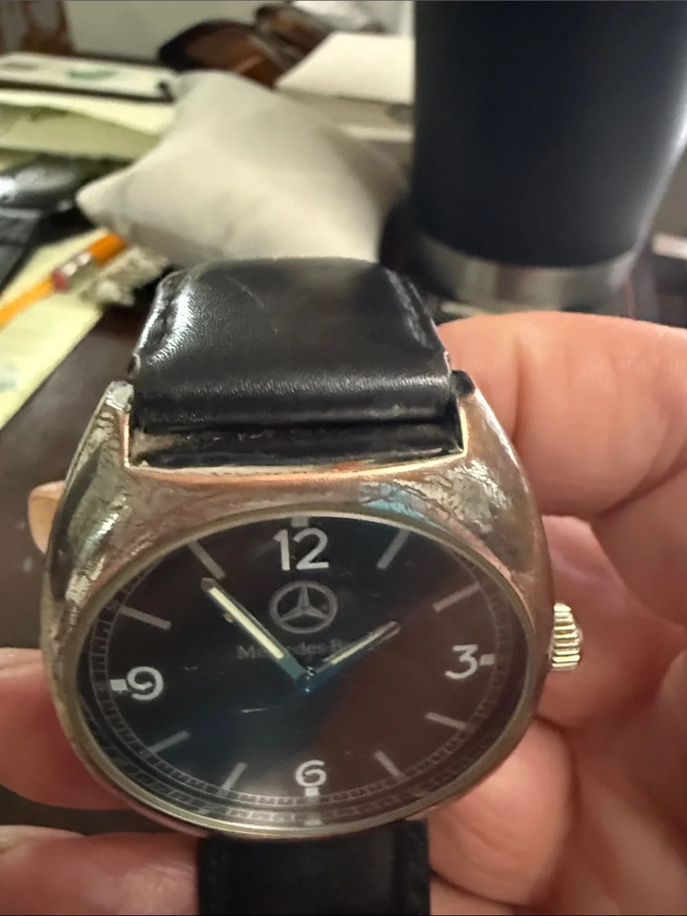 Mercedes-Benz Men's Black Dial Leather Strap Watch